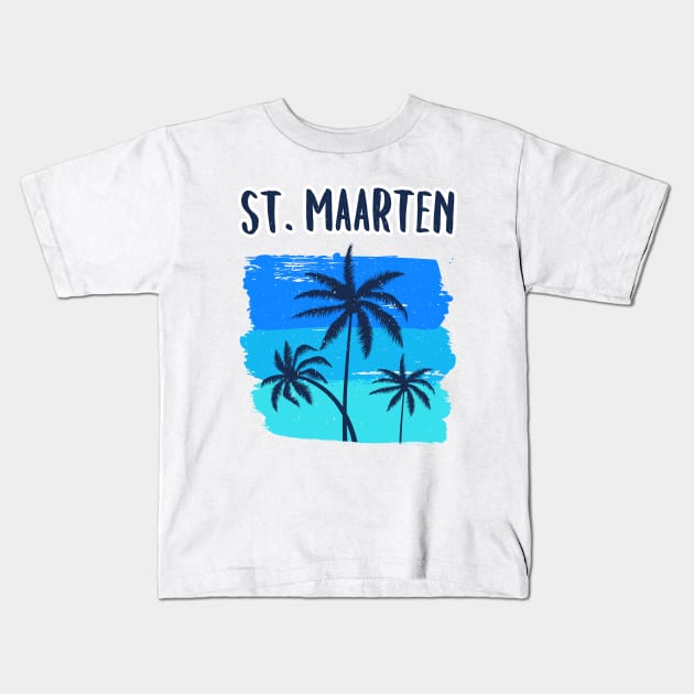 St. Maarten Retro Vacation Souvenir Palm Trees Kids T-Shirt by fizzyllama